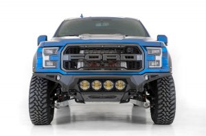 Ford F-150 Raptor Bumper - Front - Addictive Desert Designs - Bomber with 4 Rigid 360 6in Round Mounts - Hammer Black - `17-`20